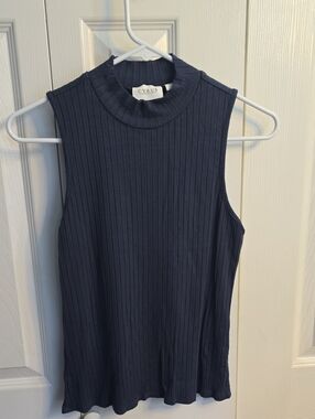 Cyrus Ribbed Mock-Neck Tank — Slate Blue